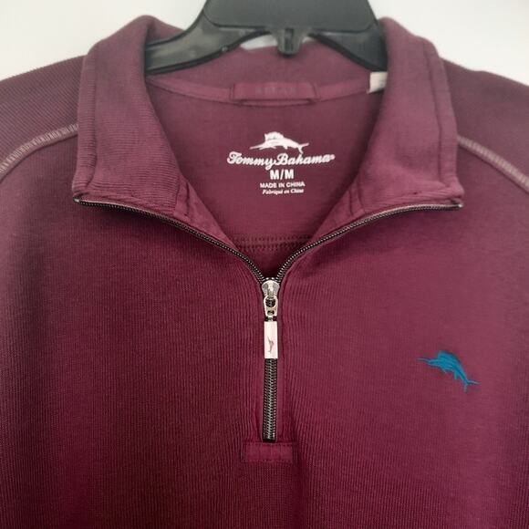 Tommy Bahama maroon plum quarter zip sweater long sleeve top size medium - Picture 2 of 8